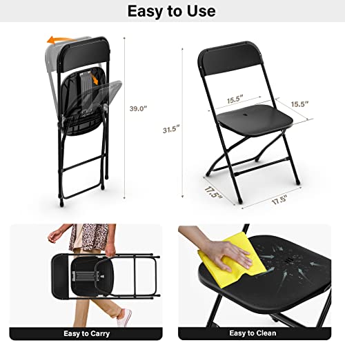 VINGLI 10 Pack Black Plastic Folding Chair, Indoor Outdoor Portable Stackable Commercial Seat with Steel Frame 350lb. Capacity for Events Office Wedding Party Picnic Kitchen Dining