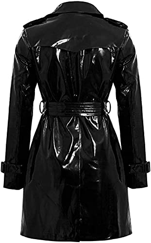 Genuine Leather Womens Fashion Outdoor Wet Look Clothing Trench Coat Raincoat Black Pu Leather Wear PVC