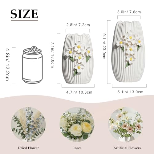 Amazon White Vase - Modern Boho Vases for Centerpieces, Minimalist Decorative Flower Vase for Pampas Grass, Dining Room Table, Shelf, Bathroom Decor, 9 Inch