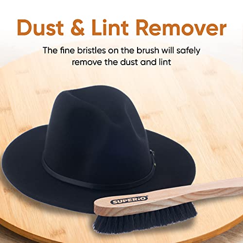 Hat Brush Horsehair Felt Hat Cleaner, Horse Hair Brush for Baseball Cap, Cowboy Hats, Shoes, and Clothes Brush, Soft Bristles Wooden Cleaning Brush, Durable Dust and Lint Remover - Superio