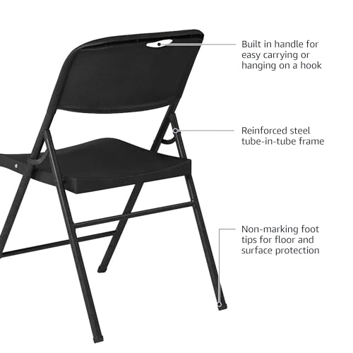 Amazon Basics Folding Plastic Chair, 350-Pound Capacity, Black, 4-Pack