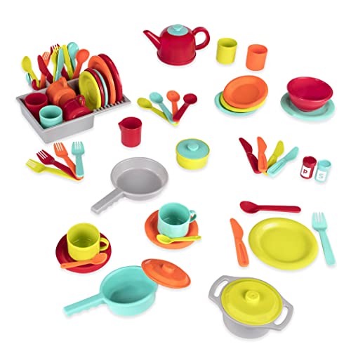 Battat – Toy Kitchen Set – 71Pc Pretend Cooking Accessories – 4 Table Settings & Cutlery – Dishwasher Safe & Worry-Free – 2 Years + – Deluxe Kitchen Playset