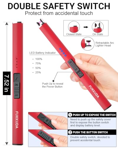 Amazon Electric Candle Lighter Rechargeable Lighters Stocking Stuffers for Women Plasma Arc Lighters Windproof & Flameless with USB Rechargeable Battery Double Safety Switch (Ruby Red)