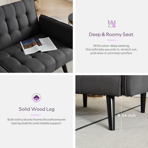 Amazon TYBOATLE 65“ Convertible Futon Sofa Bed w/ 2 USB, Upholstered Tufted Small Adjustable Folding Couch Loveseat, Modern Mid Century Sleeper Sofa for Living Room, Bedroom, Apartment, Office (Dark Grey)
