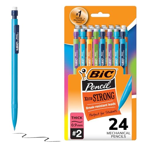 Amazon BIC Xtra Strong Mechanical Pencils with Erasers, Thick Point (0.9mm), 24-Count, Mechanical Pencils for School or Office Supplies