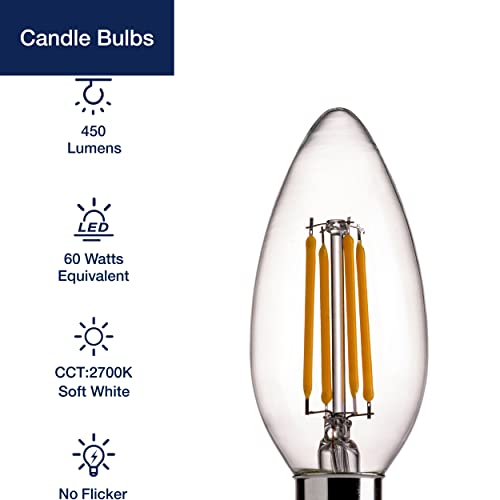 FLSNT B11 E12 LED Candelabra Bulbs 60W Equivalent, Dimmable LED Candle Light Bulbs, 2700K Soft White (Warm Light), Pack of 12