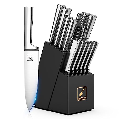 imarku Knife Set - 15PCS Kitchen Knife Set Japanese High Carbon Stainless Steel Knives Set for Kitchen, Dishwasher Safe Chef Well Balance Knife Block Set, Best Christmas Gifts for Women Men, Black