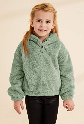 GAMISOTE Kids Girl's Fuzzy Hoodies Warm Loose Button Down Pullover Sherpa Jacket Top