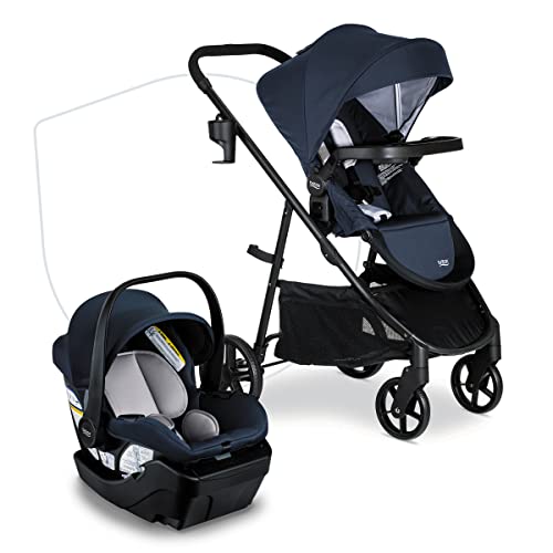 Britax Willow Brook Baby Travel System, Infant Car Seat and Stroller Combo with Aspen Base, ClickTight Technology, RightSize System and 4 Ways to Stroll, Navy Glacier