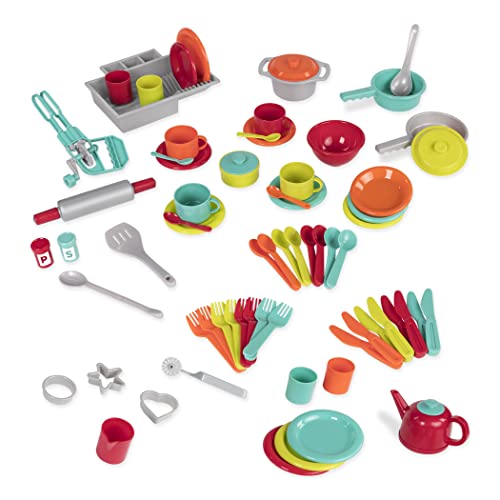 Battat – Toy Kitchen Set – 71Pc Pretend Cooking Accessories – 4 Table Settings & Cutlery – Dishwasher Safe & Worry-Free – 2 Years + – Deluxe Kitchen Playset