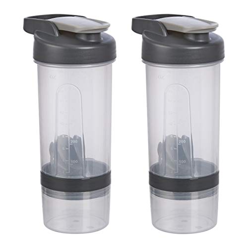 Amazon Basics Shaker Bottle with Mixer Ball, 20 Ounce, 2 Pack, Gray