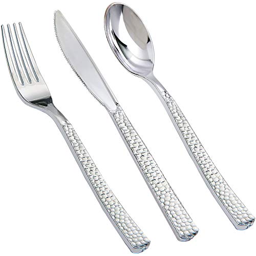 Supernal 180 pieces Silver Plastic Silverware,Disposable Plastic Silverware,Party Plastic Flatware,Perfect Plastic Silver Cutlery for Birthday,Party,Wedding