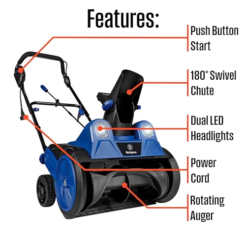 Westinghouse WSnow18 Corded Snow Blower 18 Inch, Dual LED Lights, Electric Snow Blower with 25ft Throwing Distance, Plows 650lbs/min, Adjustable Chute