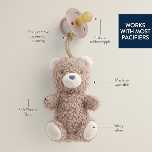 Amazon Itzy Ritzy Pacifier & Lovey Set - Natural Rubber Paci with Stuffed Animal Lovey - Detachable Plush Bear Pacifier Holder & Coordinating Natural Rubber Soother, Ideal for Ages 0-6 Months (Bear)