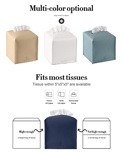 Amazon Tissue Box Cover, Jeethemy Square PU Leather Tissue Box Holder, Modern Tissue Case Facial Paper Organizer Dispenser，5X5X5'',Single Navy Blue