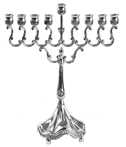 Silver Plated Candle Menorah - Fits all Standard Hanukkah Candles - Curved Branches, 8.5” High x 6.5” Wide - by Ner Mitzvah