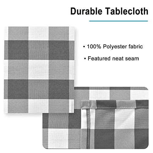 Hiasan Checkered Tablecloth Rectangle - Stain Resistant, Waterproof and Washable Table Cloth Gingham for Outdoor Picnic, Holiday Dinner, 60 x 102 Inch, Grey and White