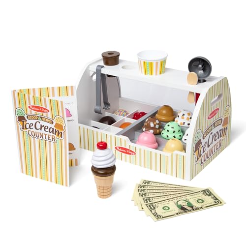 Amazon Melissa & Doug Wooden Scoop & Serve Ice Cream Counter, Pretend Play Store, 28 Toy Food & Play Kitchen Accessories, Preschool Toys for Girls & Boys 3+