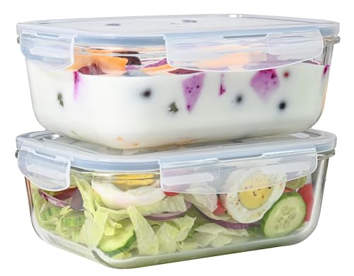 4pc Set, of 8 Cup Large Glass Food Storage Containers with Lids. Airtight, 63 Oz Meal Prep Storage Containers with Lids, Like Glass Tupperware sets with Lids Kitchen Storage Containers