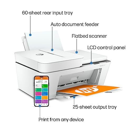 HP DeskJet 4155e Wireless Color Inkjet Printer, Print, scan, copy, Easy setup, Mobile printing, Best-for home, Instant Ink with HP+,white