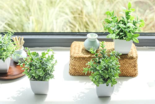 Amazon Der Rose 4 Pack Fake Plants Mini Artificial Greenery Potted Plants for Home Decor Indoor Office Table Room Farmhouse Bathroom Decor