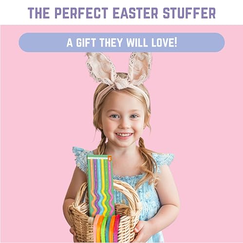 BUNMO Glitter Stretchy Strings 6pk | Perfect Sensory Toys for Anxiety & Stress | Calming Monkey Stretch Noodles | Focus & Stimulation | Easter Gifts for Kids | Easter Basket Stuffers for Girls
