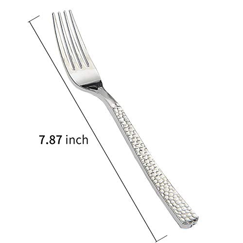 Supernal 300pcs Silver Plastic Forks,Premium Disposable Forks Polished,Special Hammered Design,Perfect for Big Party,Wedding and Any Catering Events,Perfect for Birthday,Party,Wedding