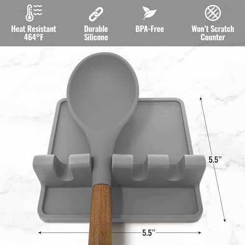 Silicone Utensil Rest with Drip Pad for Multiple Utensils, Heat-Resistant, BPA-Free Spoon Rest & Spoon Holder for Stove Top, Kitchen Utensil Holder for Spoons, Ladles, Tongs & More - by Zulay