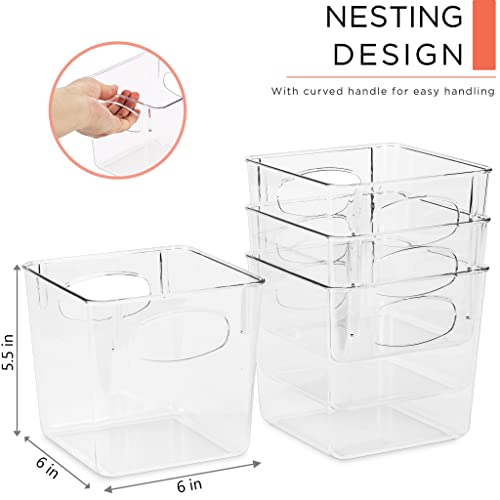 Sorbus Acrylic Organizers - Small Plastic Storage Bins for Kitchen, Cabinet Organizer, Can Organizer for Pantry, Fridge & Refrigerator - Clear 4 Pack (5x5x5.5)