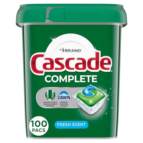 Amazon Cascade Complete Dishwasher Pods, Dishwasher Detergent, Dish Detergent Tab Tablets, Fresh, 100 Count