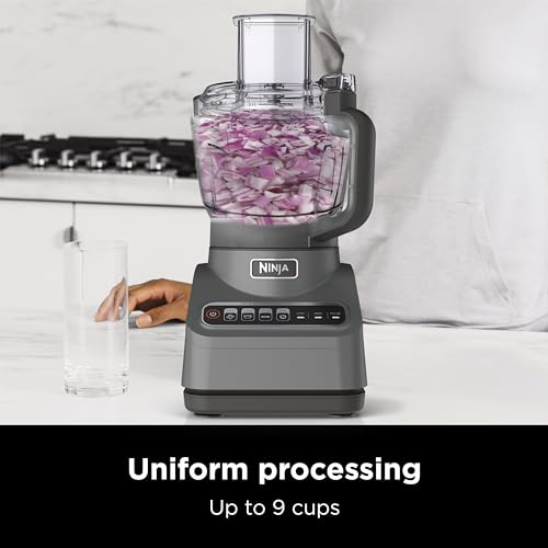 Ninja BN601 Professional Plus Food Processor, 1000 Peak Watts, 4 Functions for Chopping, Slicing, Purees & Dough with 9-Cup Processor Bowl, 3 Blades, Food Chute & Pusher, Silver