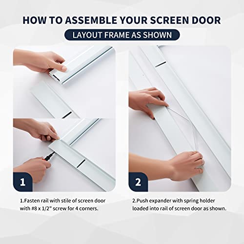Amazon K.D. Heavy Duty Aluminum Sliding Patio Screen Door Kit - 2.5" Frame Insect Proof for Patio Backyard Kitchen and Bedroom (White, 36''x96'')