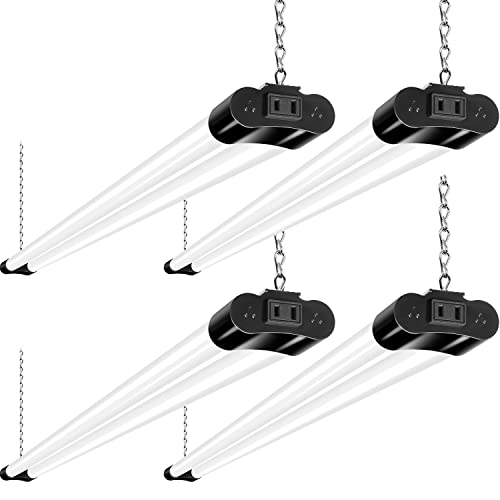 4 Pack Linkable LED Shop Light, 4FT 42W [250W Equivalent], 4400lm, 5000K Daylight, with Plug, Utility Light Fixture, Hanging or Surface Mount, Black (Sold Exclusively by Weize， other are Scammers)