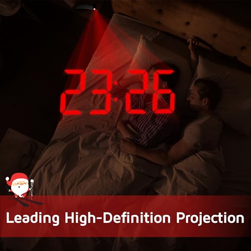 Projection Alarm Clock, Digital Clock with 180° Rotatable Projector, 3-Level Brightness Dimmer, Clear LED Display, USB Charger, Progressive Volume, 9mins Snooze,12/24H, for Bedroom