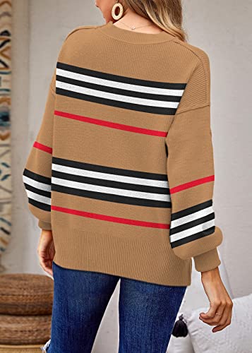 ETCYY Womens Striped Sweaters 2023 Fall Batwing Long Sleeve Side Slit Oversized Sweaters Trendy Crew Neck Knit Pullover Tops