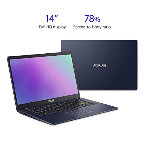 ASUS0 Vivobook Go 14 L410 Ultra Thin Laptop, 14” FHD Display, Intel Celeron N4020 Processor, 4GB RAM, 64GB eMMC, NumberPad, Windows 11 Home in S Mode, 1 Year Microsoft 365, Star Black, L410MA-AH02