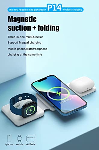 3 in 1 Magnetic Foldable Wireless Charger,Folding Wireless Charging Station for Travel,Wireless Charging Compatible with iPhone 14 13 12 11/Pro/XS/XR,AirPods 3/2/Pro,iWatch 7/6/5/4/3/2 3IN1WXX01