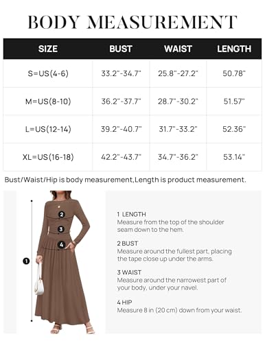 ZESICA Women's Long Sleeve Maxi Dress 2024 Fall Crewneck Knit Casual Slim Swing Pleated Dresses with Pockets