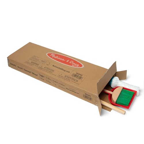 Amazon Melissa & Doug Dust Sweep Mop 6-Piece Pretend Play Set, Toddler Toy Cleaning, Pretend Play Home Cleaning, Kids Broom and Mop Set for Ages 3+