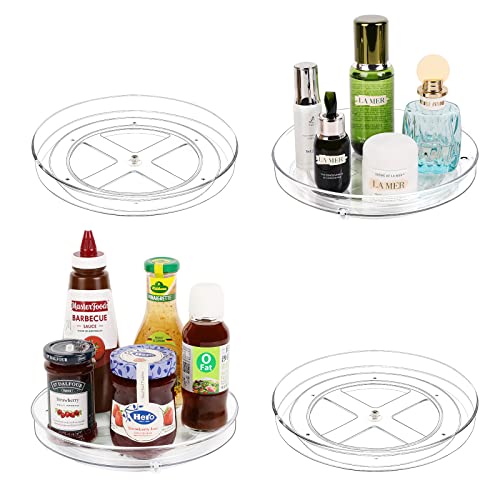 4 Pack Lazy Susan Organizer, 9 Inch Clear Lazy Susan Turntable for Cabinet, BPA-Free Plastic Rotating Spice Rack for Kitchen, Pantry, Refrigerator, Bathroom, Dresser, Table, Countertop
