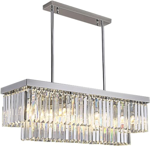 Modern Chandelier, Ceiling Light Ceiling Chandelier Lamp, Crystal Chandeliers Rectangle Chrome Gold Chandelier Compatible with Dining Room Bedroom, vintage chandeliers, Silver