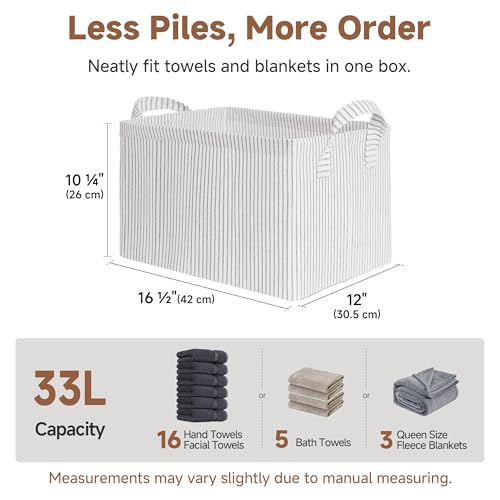 Amazon StorageWorks Storage Bins, Fabric Storage Bins for Shelves, Large Storage Baskets with Metal Frame, Closet Baskets and Bins with Handles, Khaki and Beige Stripes, 2-Pack