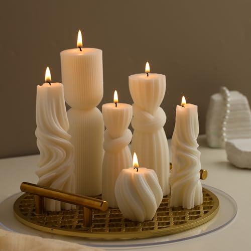 Amazon 6 Pcs Pillar Candles Modern Aesthetic Ribbed Decorative Candle Set Cute Soy Wax Scented Ribbed Decor for Home(White,2.36-6.89 Inch)