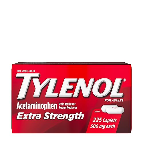 Tylenol Extra Strength Pain Reliever and Fever Reducer Caplets, 500 mg Acetaminophen Pain Relief Pills for Headache, Backache, Toothache & Minor Arthritis Pain Relief; 225 ct.; Pack of 1