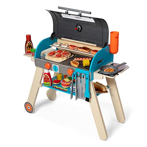 Melissa & Doug Wooden Deluxe Barbecue Grill, Smoker and Pizza Oven Play Food Toy for Pretend Play Cooking for Kids