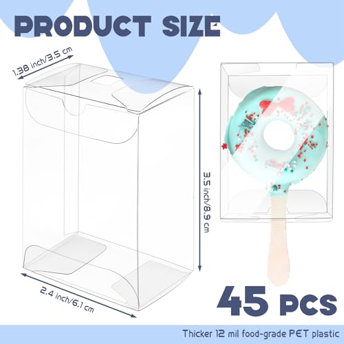 CZWESTC 45 Pack Clear Plastic Box 3.5x2.4x1.38 Inches, Rice Krispie Treat Boxes with Hole, Cakesicle boxes for Candy, Macaron, for Baby Shower, Party Favors, Festival Gift Packaging