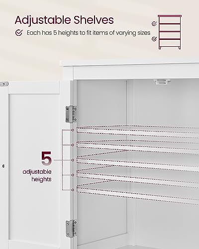 Amazon VASAGLE Bathroom Floor Storage Cabinet, Bathroom Storage Unit, Freestanding Cabinet with 4 Doors, Adjustable Shelves, 11.8 x 23.6 x 43.3 Inches, White UBBC552P31