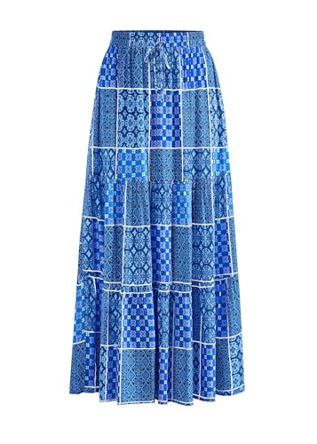 Amazon KIRUNDO Womens Boho Floral Maxi Midi Skirt 2025 Summer Trendy Elastic Waist Pleated Aline Flowy Long Skirts Beach Vacation