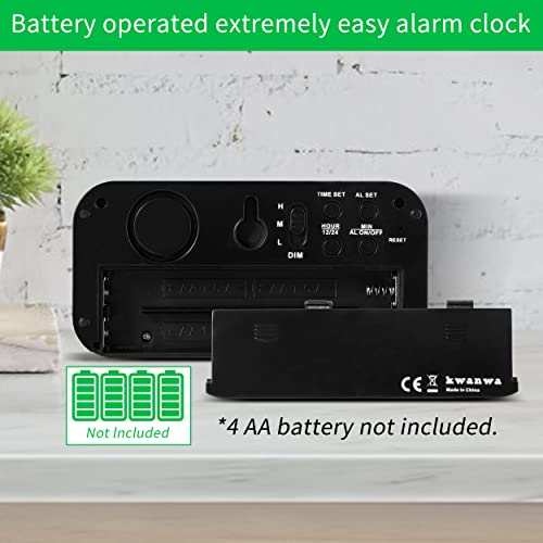 Alarm Clock, Digital Clock, Small Wall Clock, Battery Operated, Adjustable 3-Level Led Brightness, Dim Night Mode, 12/24Hr, Cordless, Constantly 1.2'' Digits Display for Bedroom/Travel, Easy to Set