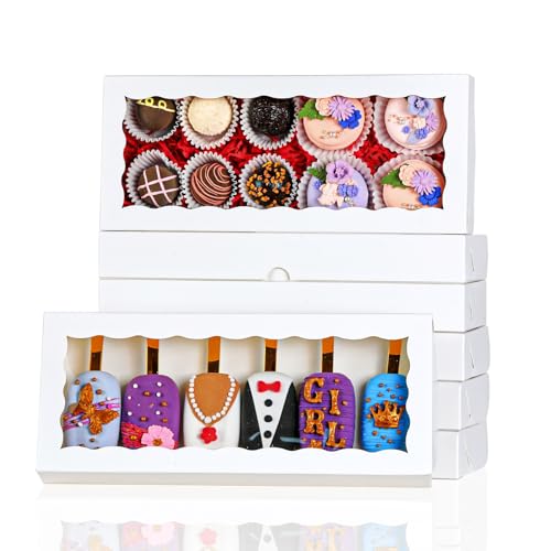 50PCS 12x5x1.5 Inch Cookie Boxes with Window Chocolate Truffle Boxes Brownie Boxes Bakery Pastry Gift Boxes Soap Boxes Dount Boxes Browine Cake Boxes Treat Boxes for Party Favors Christmas